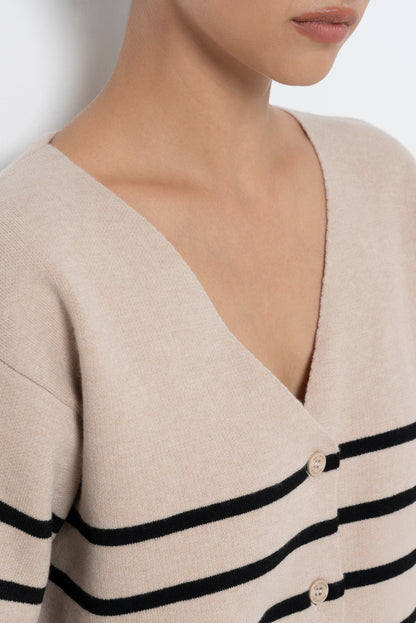 Stripe Cardigan _ 157528 _ Taupe