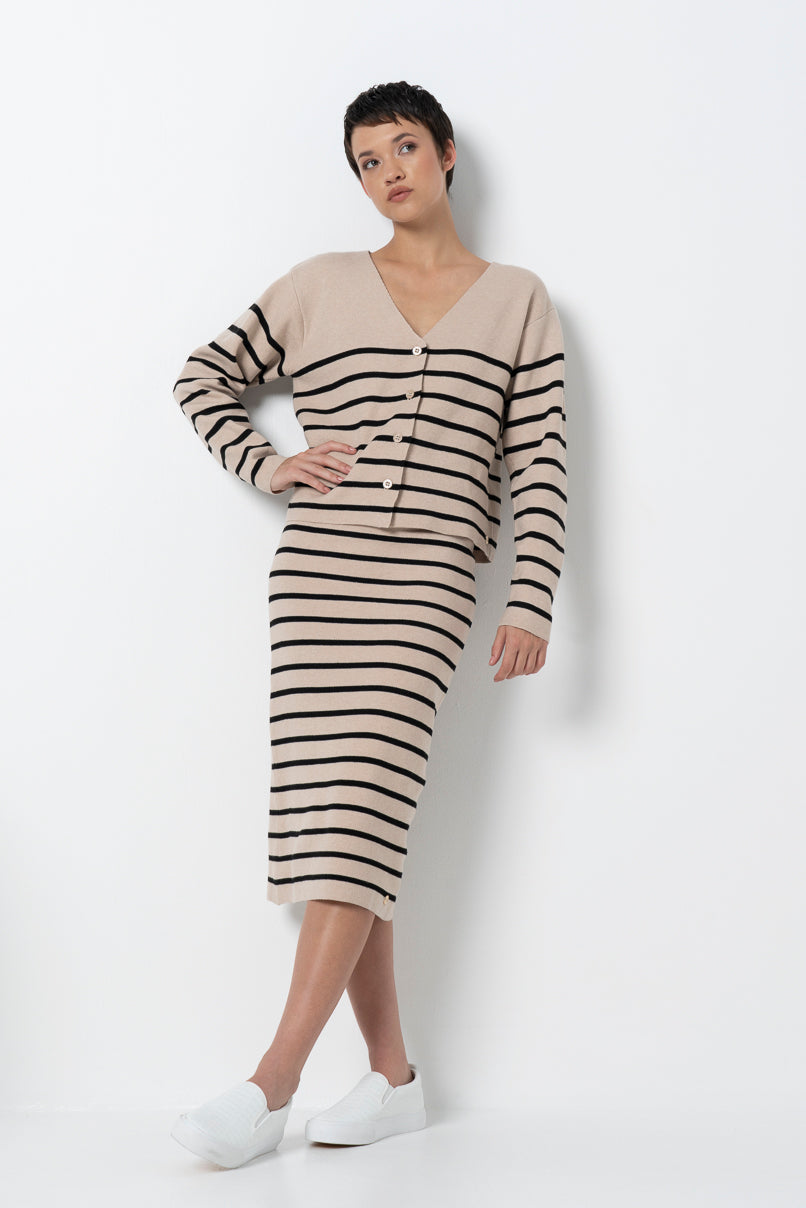 Stripe Cardigan _ 157528 _ Taupe