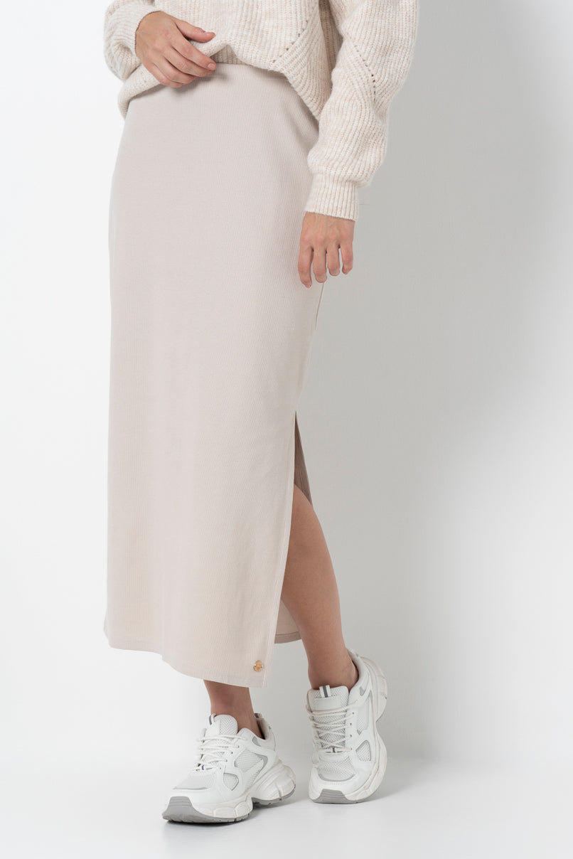 Ribbed Column Skirt _ 157004 _ Stone