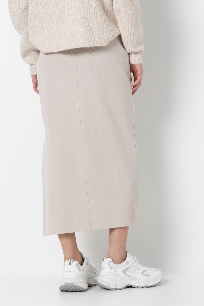 Ribbed Column Skirt _ 157004 _ Stone