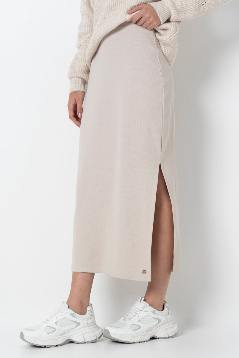 Ribbed Column Skirt _ 157004 _ Stone