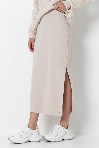 Ribbed Column Skirt _ 157004 _ Stone