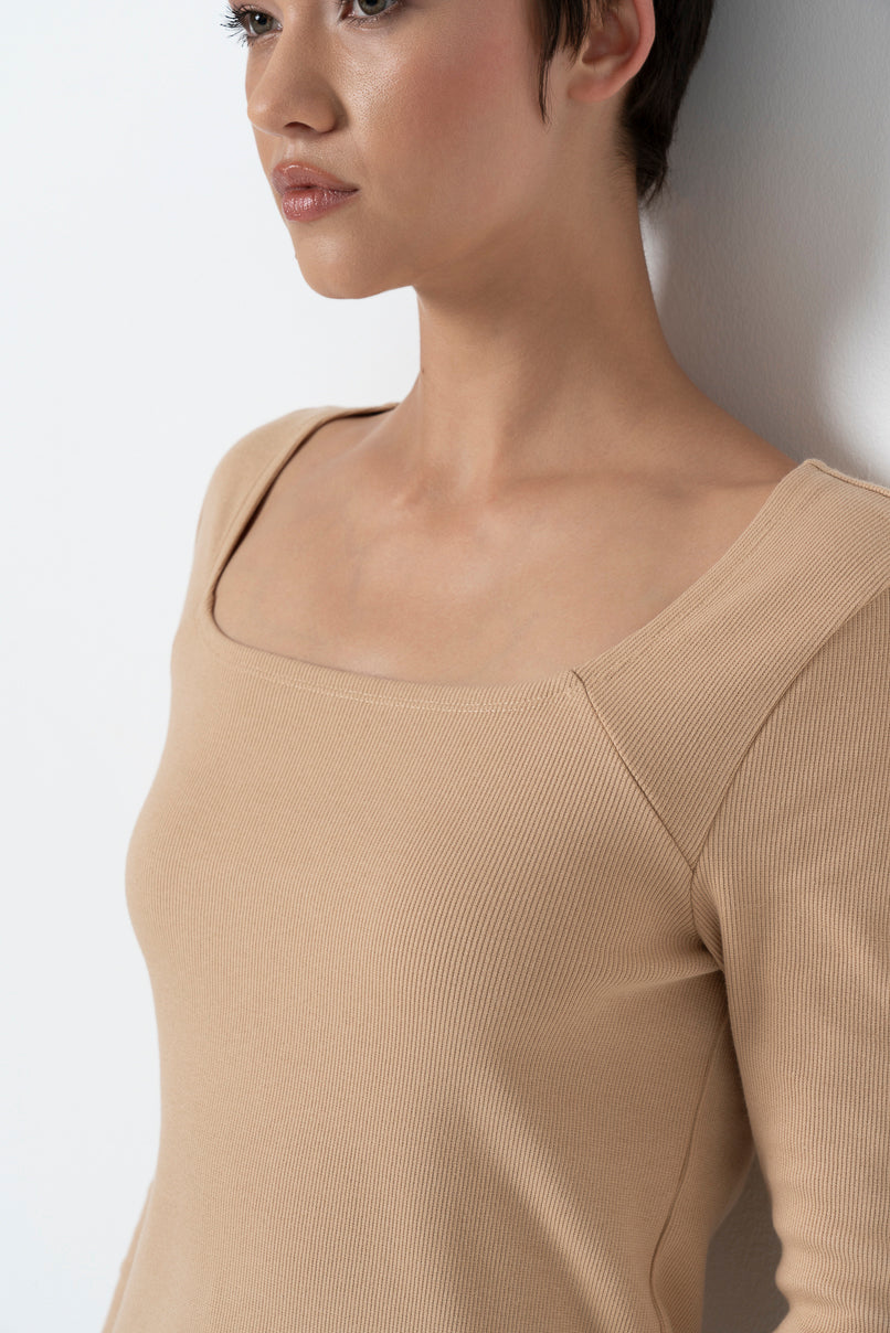 Ribbed Square Neck _ 157020 _ Taupe
