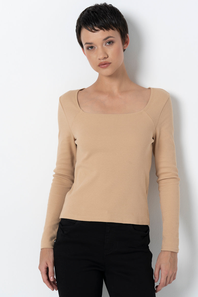Ribbed Square Neck _ 157020 _ Taupe