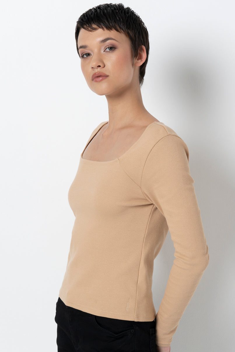 Ribbed Square Neck _ 157020 _ Taupe
