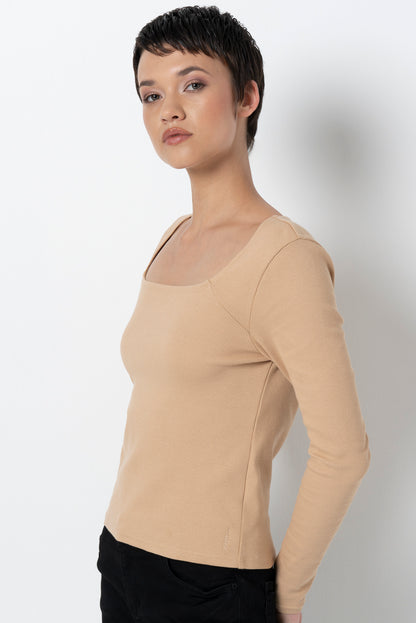 Ribbed Square Neck _ 157020 _ Taupe