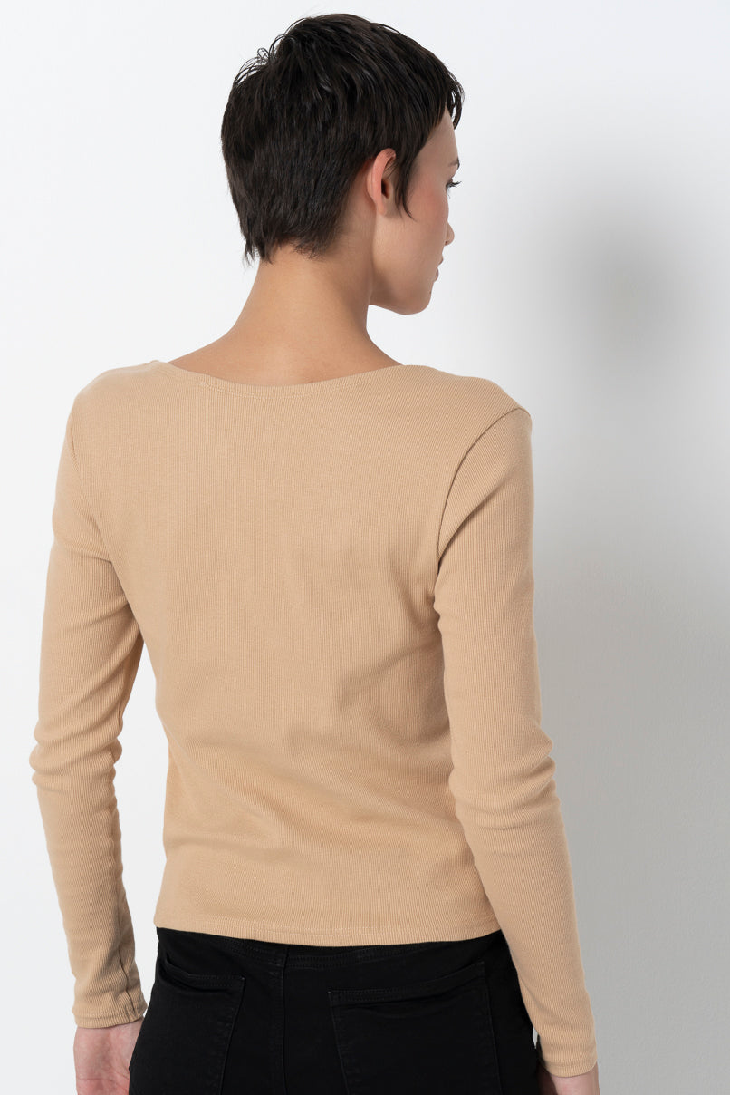Ribbed Square Neck _ 157020 _ Taupe
