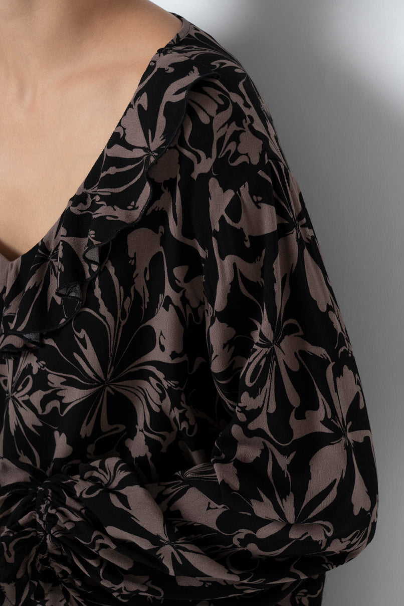 Floral Frill Blouse _ 157803 _ Black