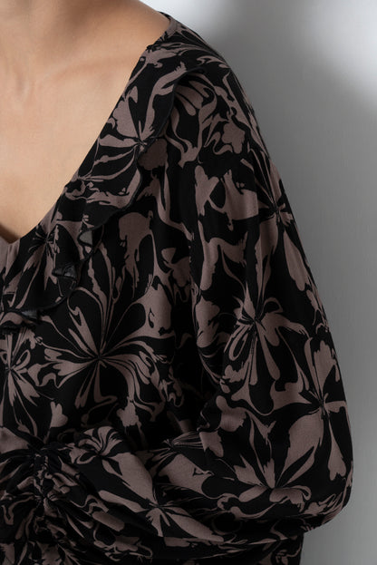 Floral Frill Blouse _ 157803 _ Black