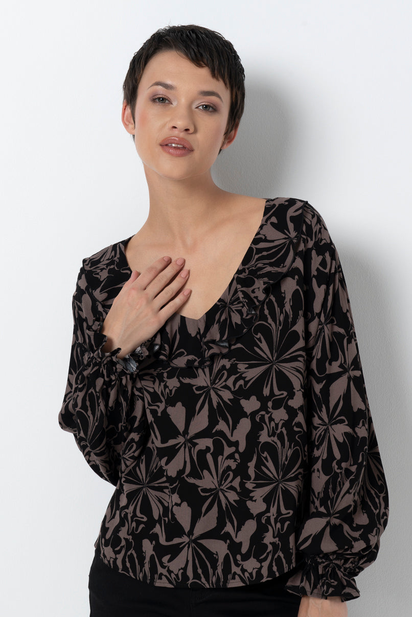 Floral Frill Blouse _ 157803 _ Black