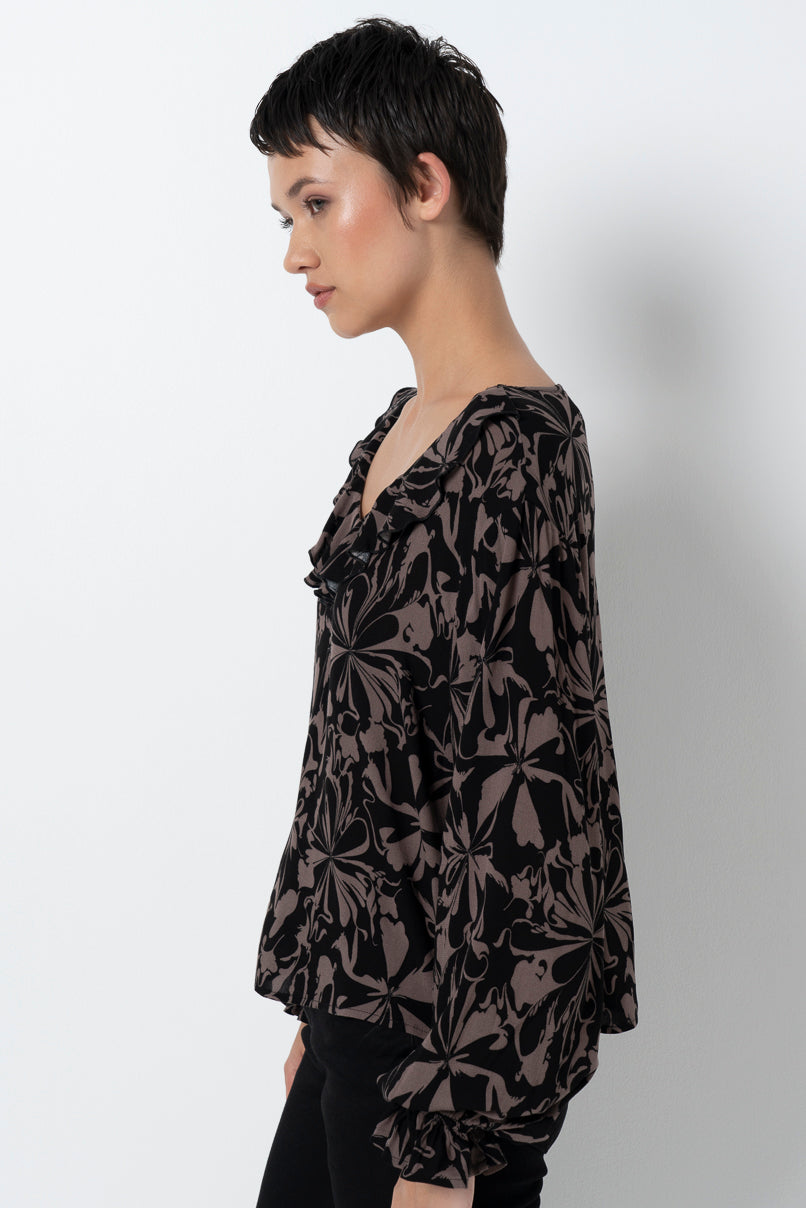 Floral Frill Blouse _ 157803 _ Black