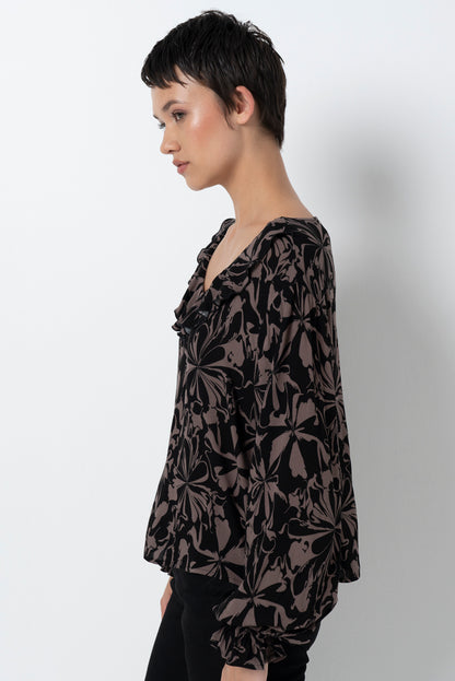 Floral Frill Blouse _ 157803 _ Black