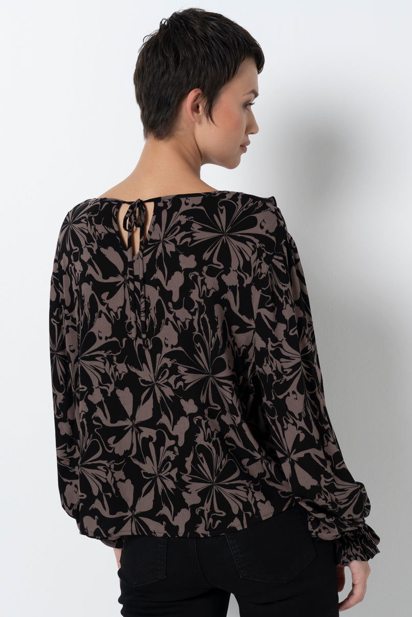 Floral Frill Blouse _ 157803 _ Black