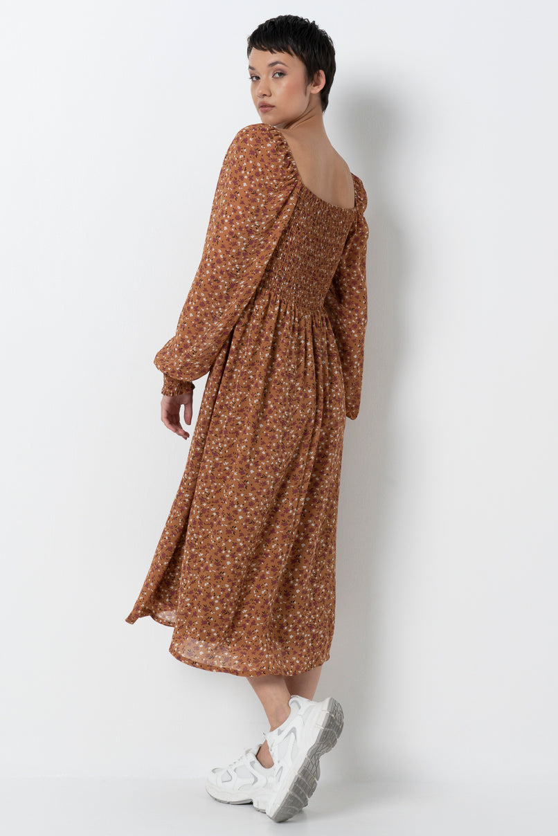 Shirred Bodice Dress _ 157883 _ Tan