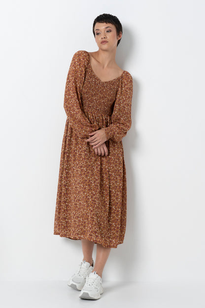 Shirred Bodice Dress _ 157883 _ Tan