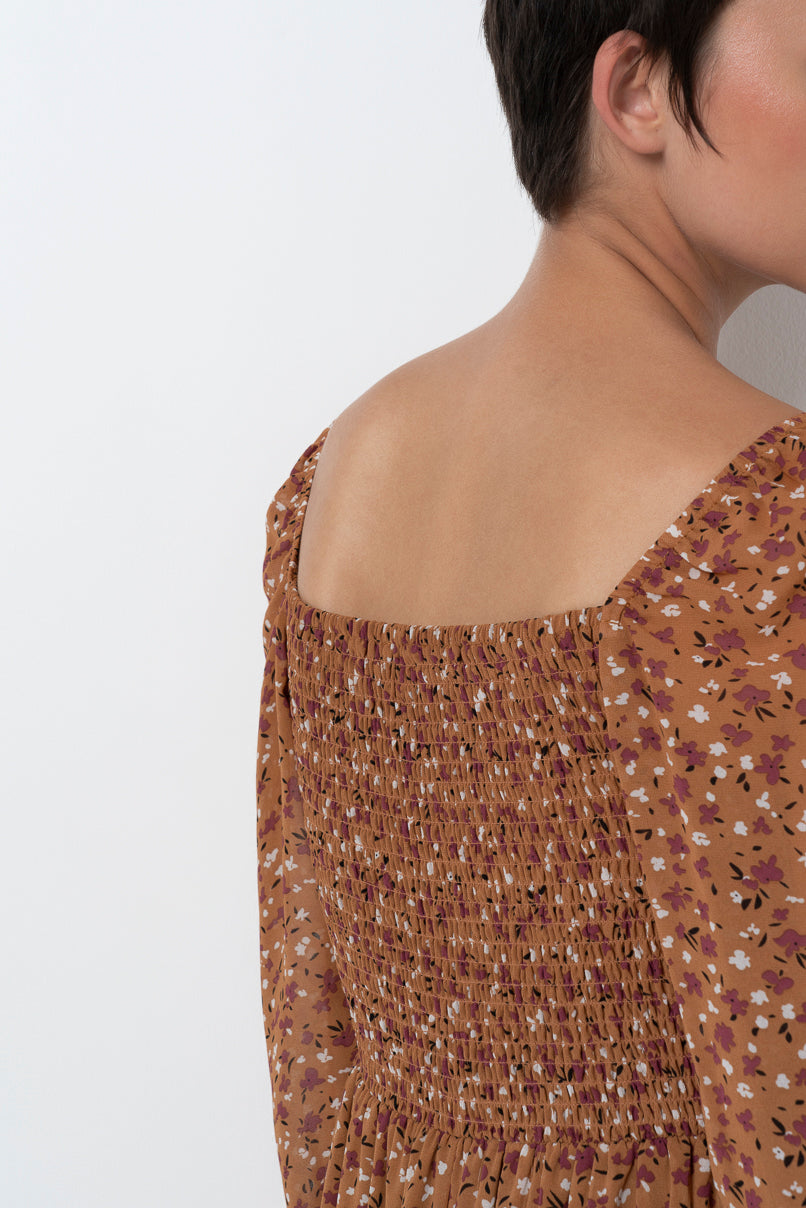 Shirred Bodice Dress _ 157883 _ Tan