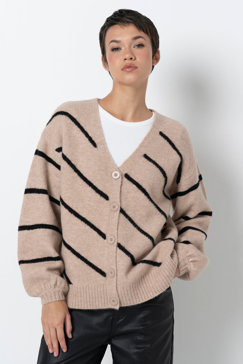 Striped Cardigan _ 157537 _ Taupe