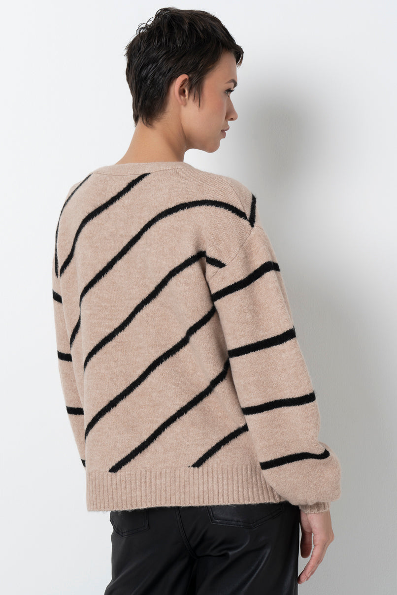 Striped Cardigan _ 157537 _ Taupe