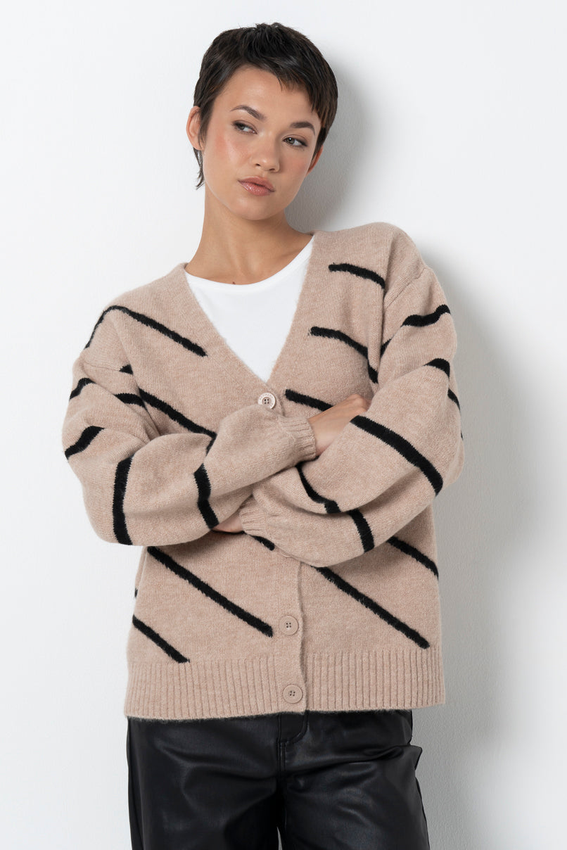 Striped Cardigan _ 157537 _ Taupe