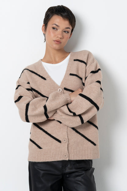 Striped Cardigan _ 157537 _ Taupe