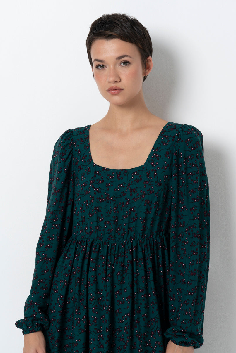 Square Neck Fit & Flare Dress _ 157886 _ Green