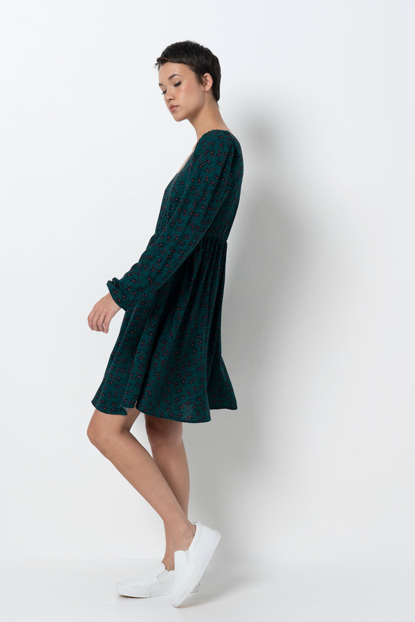 Square Neck Fit & Flare Dress _ 157886 _ Green