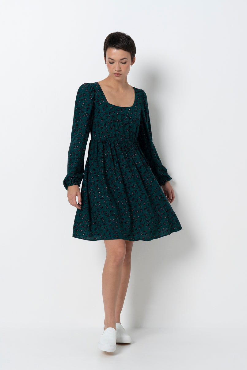 Square Neck Fit & Flare Dress _ 157886 _ Green
