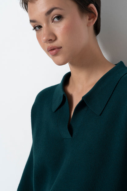 Split Collar Jumper _ 157541 _ Green
