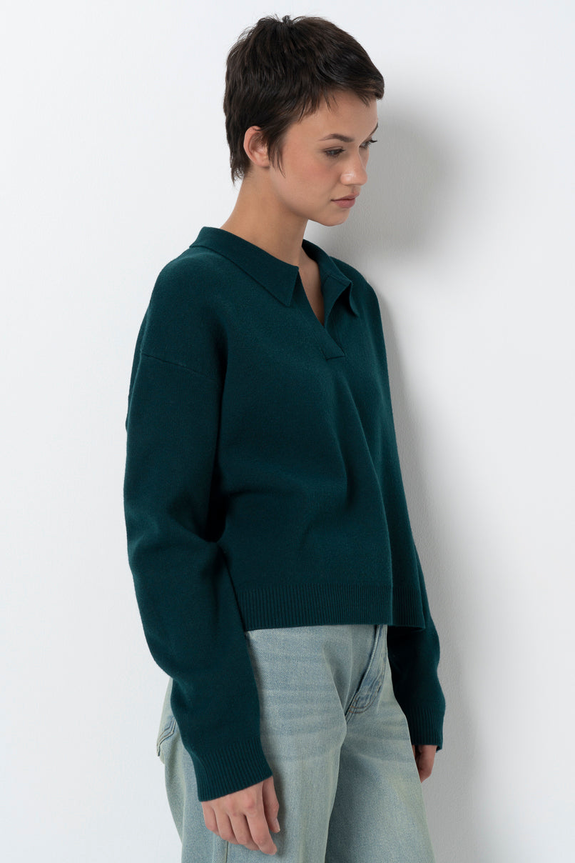 Split Collar Jumper _ 157541 _ Green