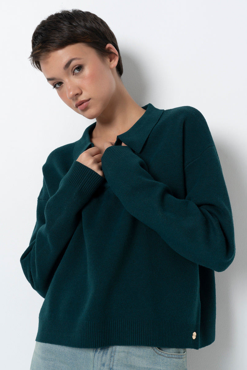 Split Collar Jumper _ 157541 _ Green