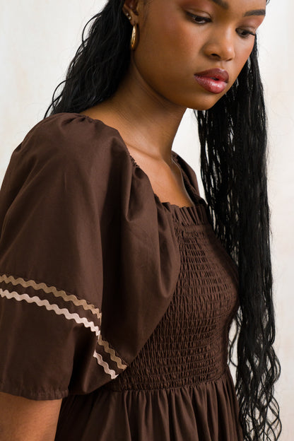 Puff  Sleeve Shirred Dress