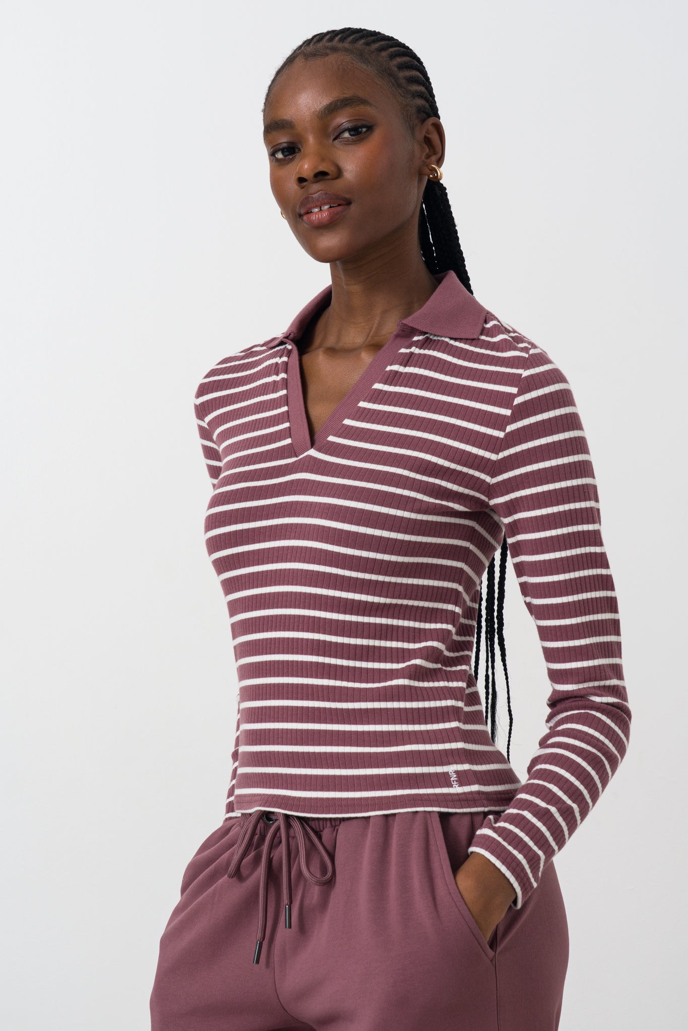 Rib Split-Collar Top
