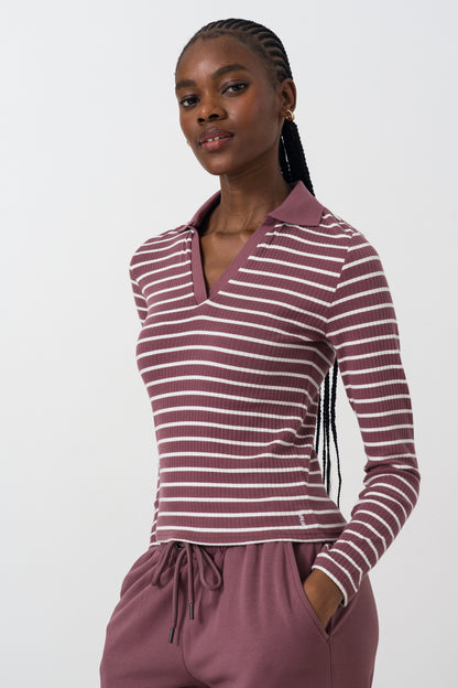 Rib Split-Collar Top