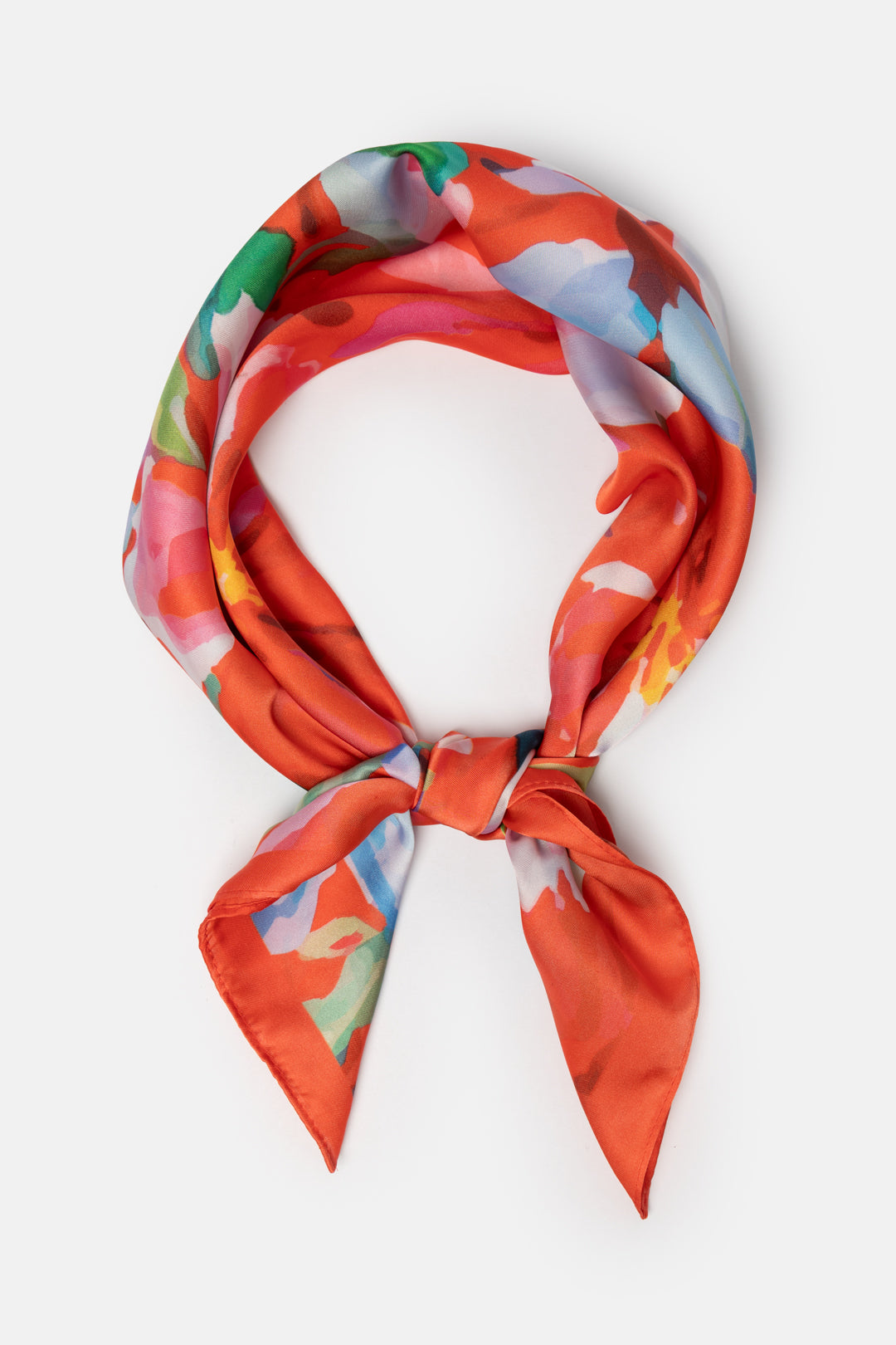 Bold Red Flower Satin Scarf
