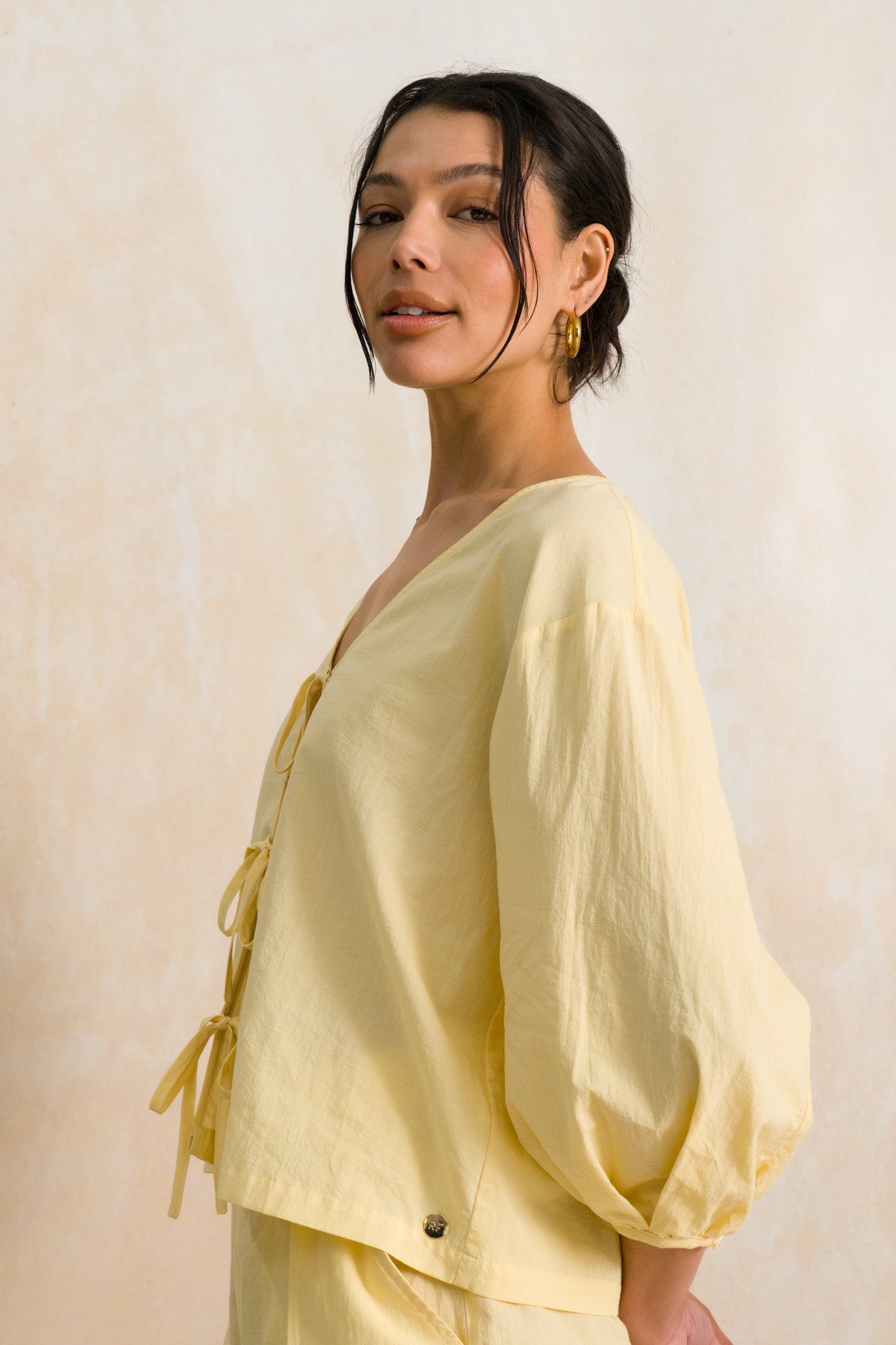 Relaxed Fit Tie Front Top