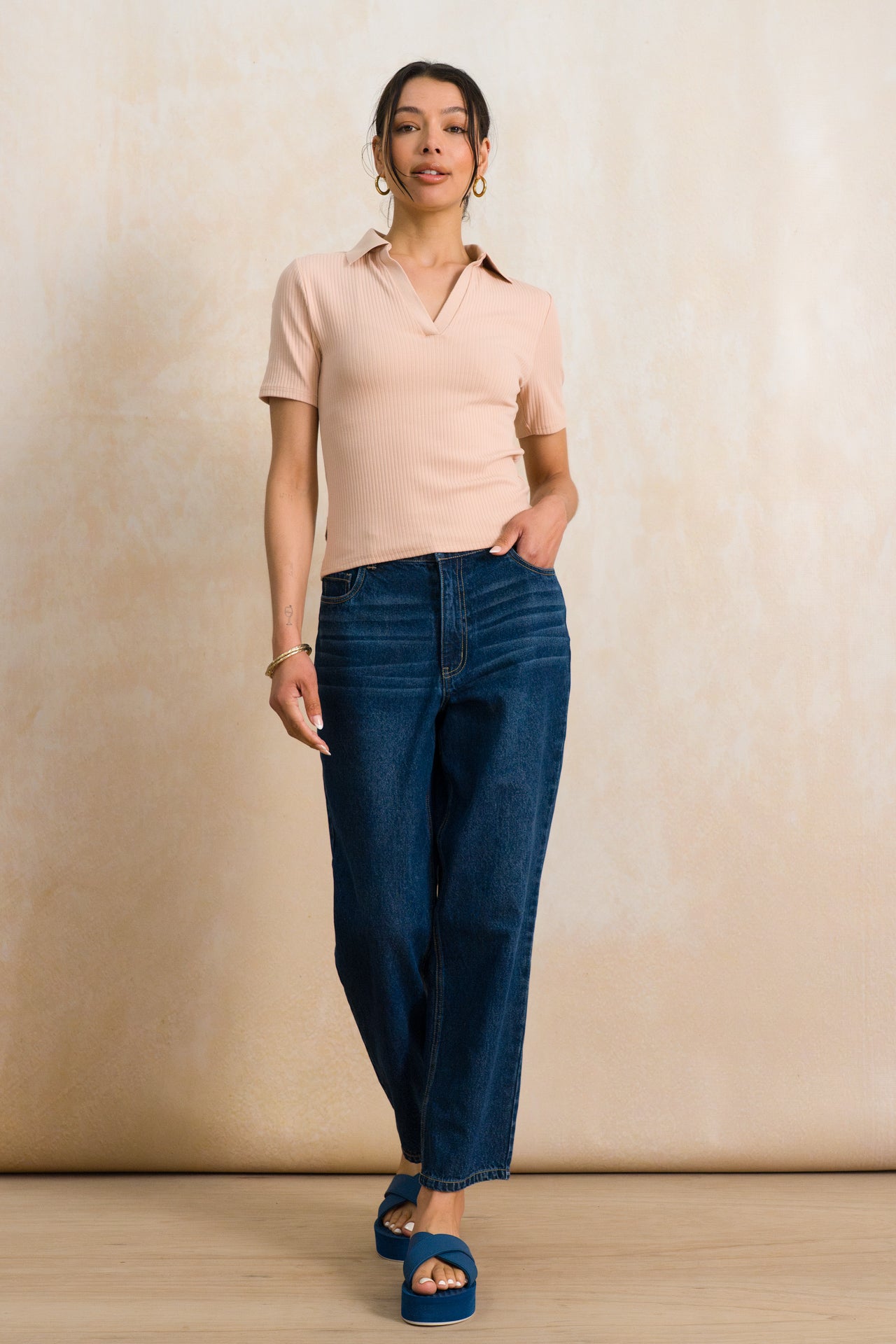 Split Collar Ribbed Golfer