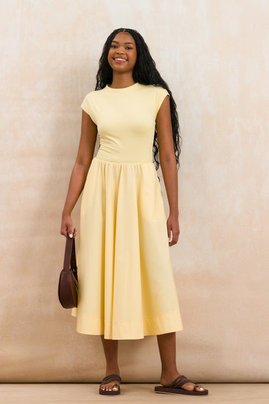 Cap Sleeve Midi Combo Dress