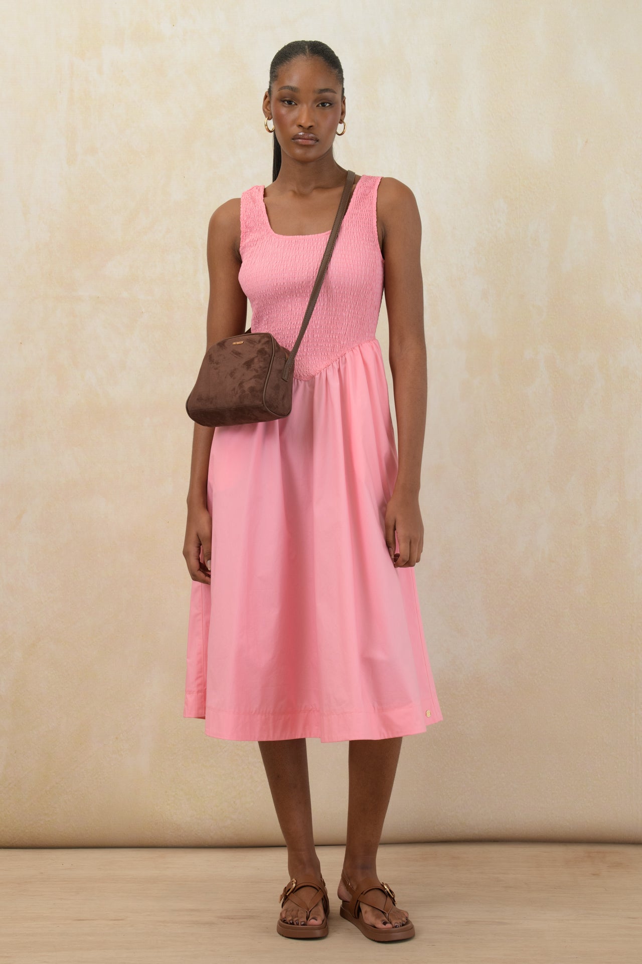 Shirred Bodice Midi Dress
