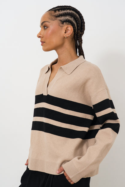Split Collar Striped Jumper