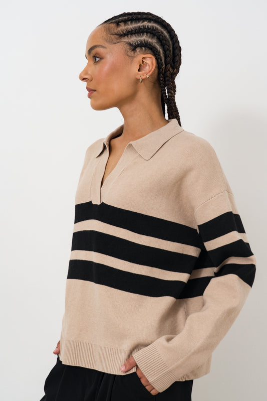 Split Collar Striped Jumper