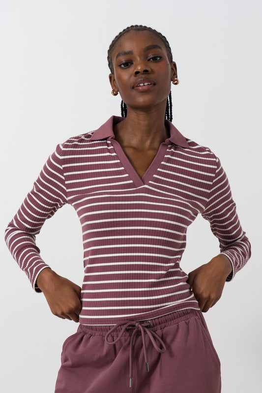 Rib Split-Collar Top