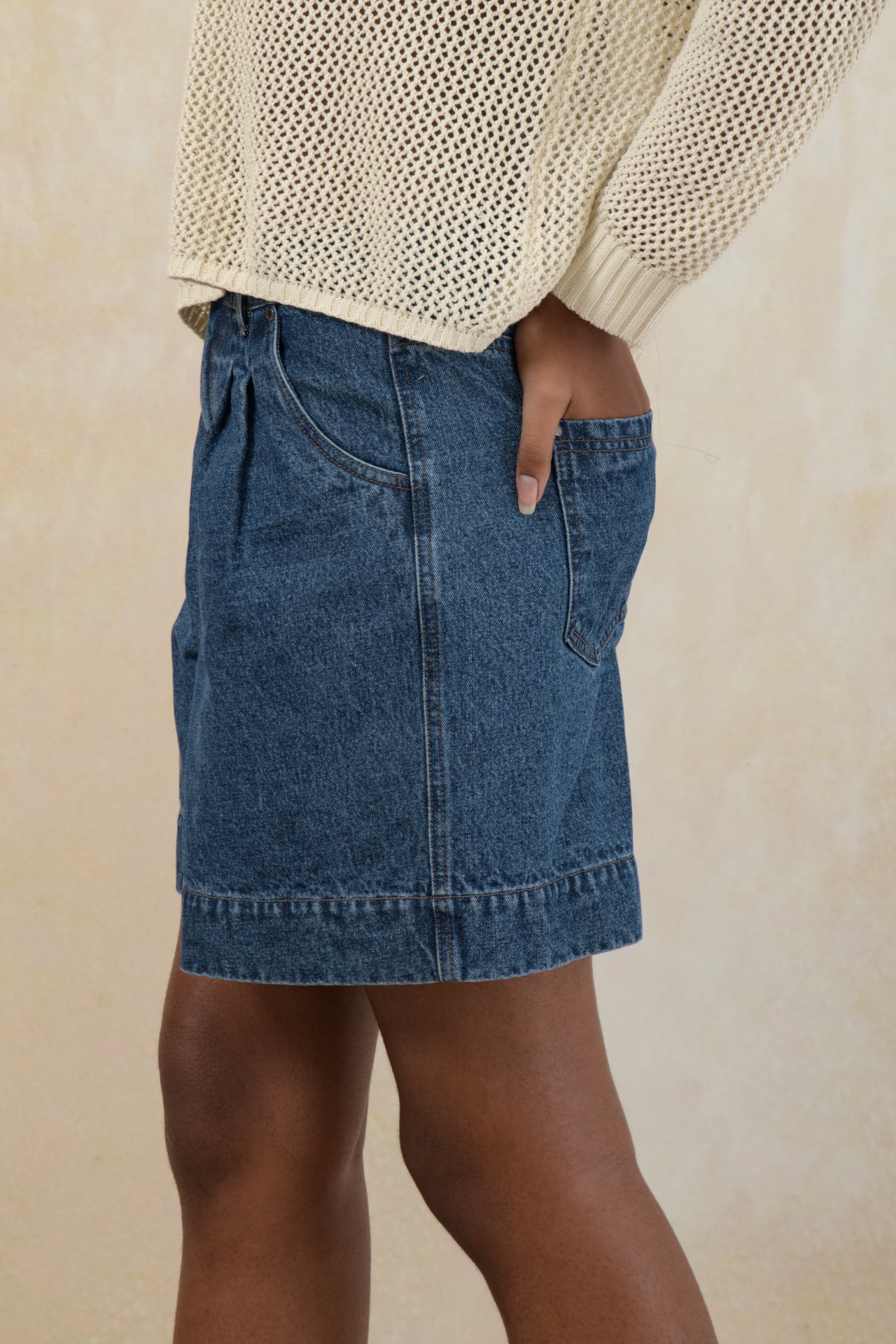 Pleated Denim Shorts
