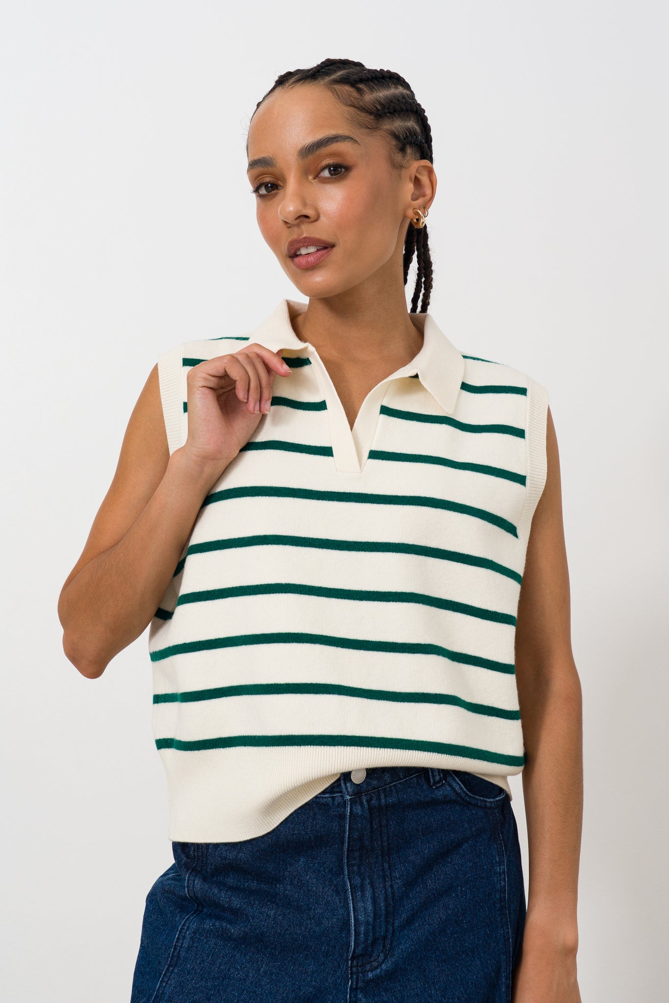 Striped Split Collar Jumper