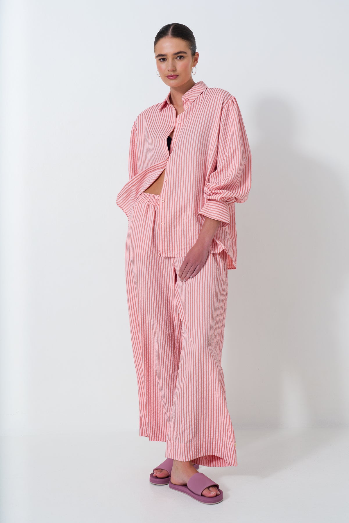 Wide Leg Seersucker Pants