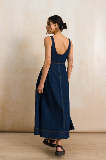 Sleeveless Denim Midi Dress