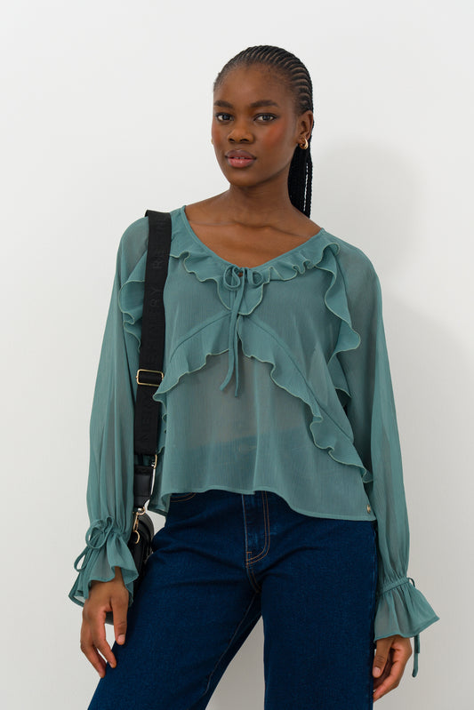 Sheer V-neck Blouse