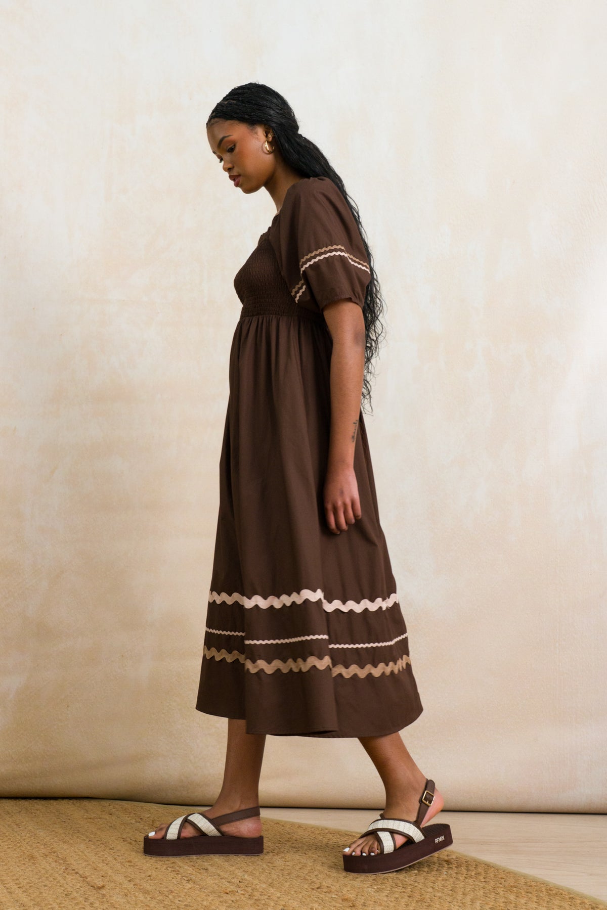 Puff  Sleeve Shirred Dress