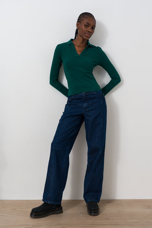 Rib Split-Collar Top