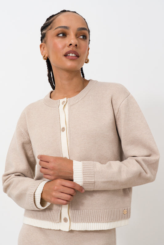 Crew neck layered cardigan