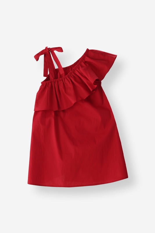 One Shoulder Red Frill Dress